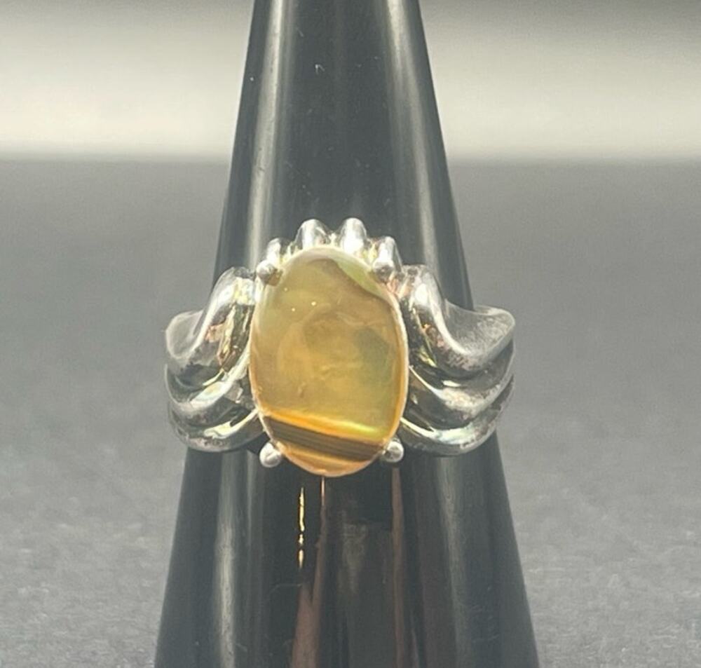 Chunky Sterling Silver Ring Abalone Shell Prong Set Marked .925 RL Size 9 Band